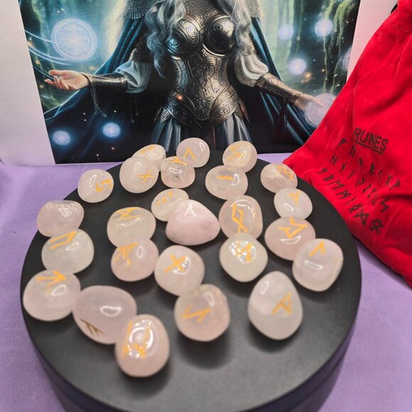 Rose Quartz Gemstone Rune Stone Set - Picture 5 of 5